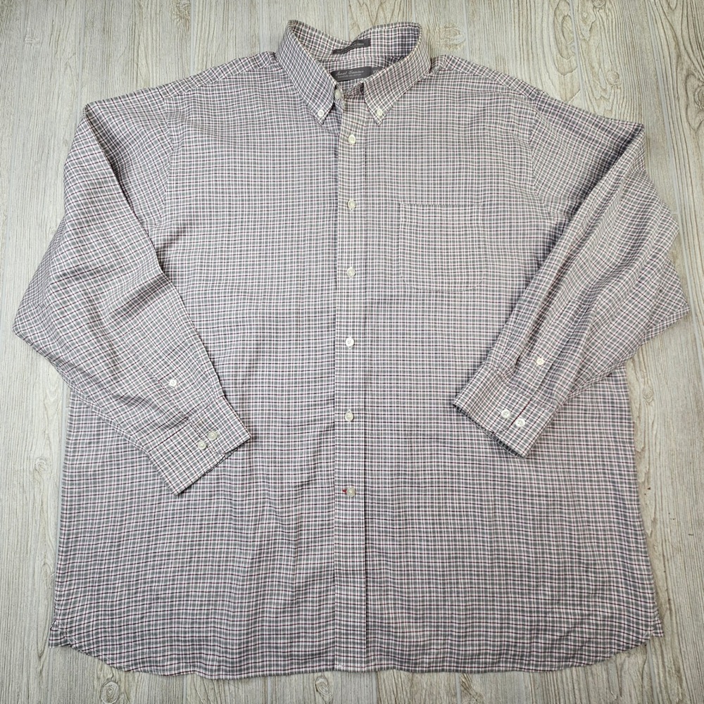 Daniel Cremieux Signature Collection Mens XXL Grey Burgundy Plaid Cotton Shirt